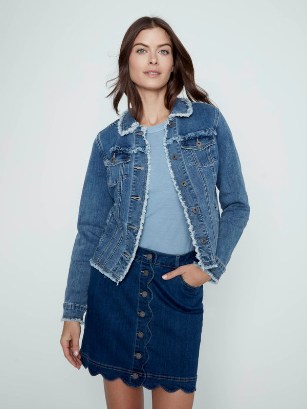 Step out in style with this indigo skort boasting built-in shorts and a classic button-front design for effortless chicness by Charlie B.