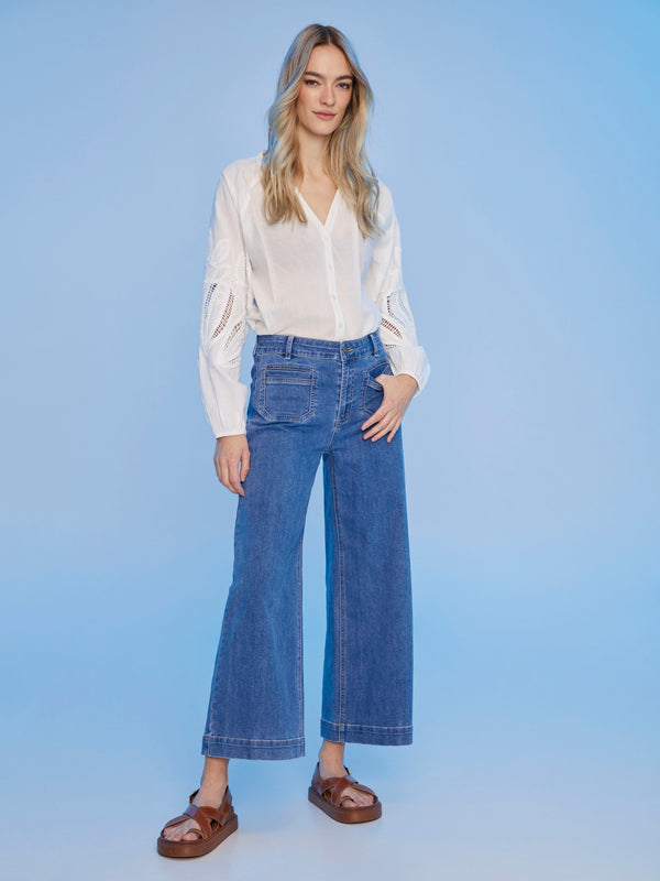 Fashionable button-front top with unique stitching by Charlie B.