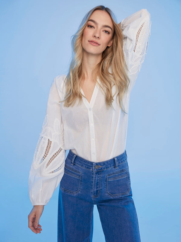 Stylish raglan sleeve shirt with exquisite embroidery by Charlie B.