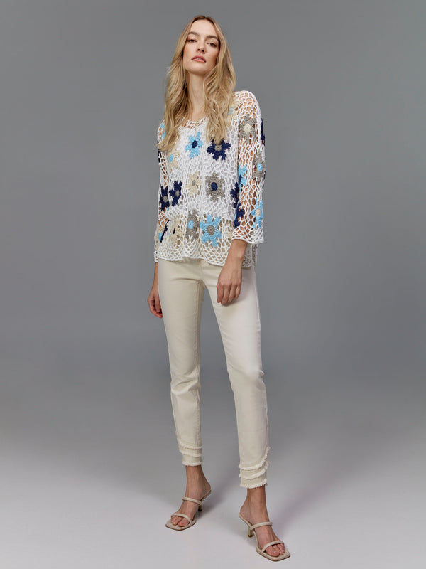 Handcrafted Floral Crochet Top - Blue