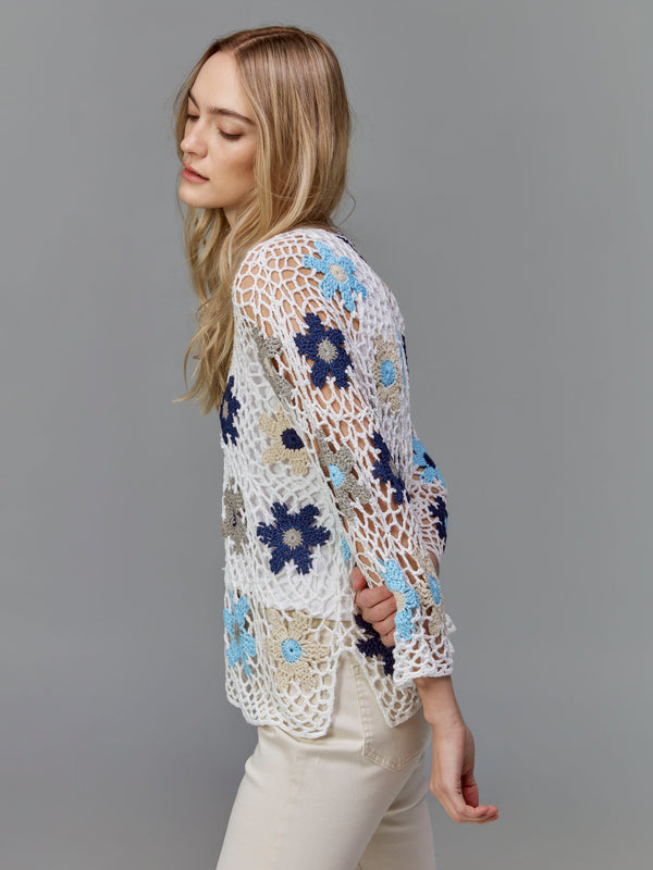 Handcrafted Floral Crochet Top - Blue