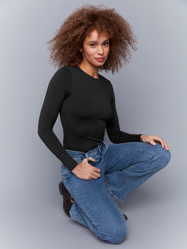 Long Sleeve Super Stretch Top - Black