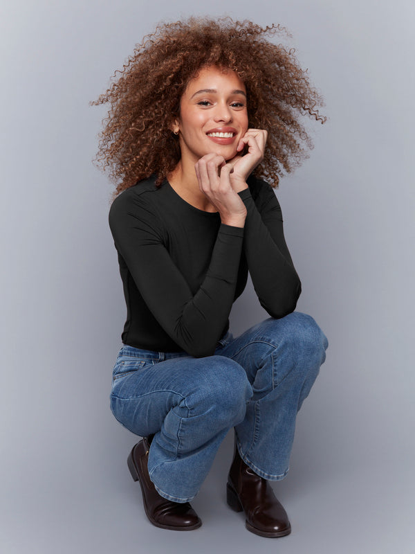 Long Sleeve Super Stretch Top - Black