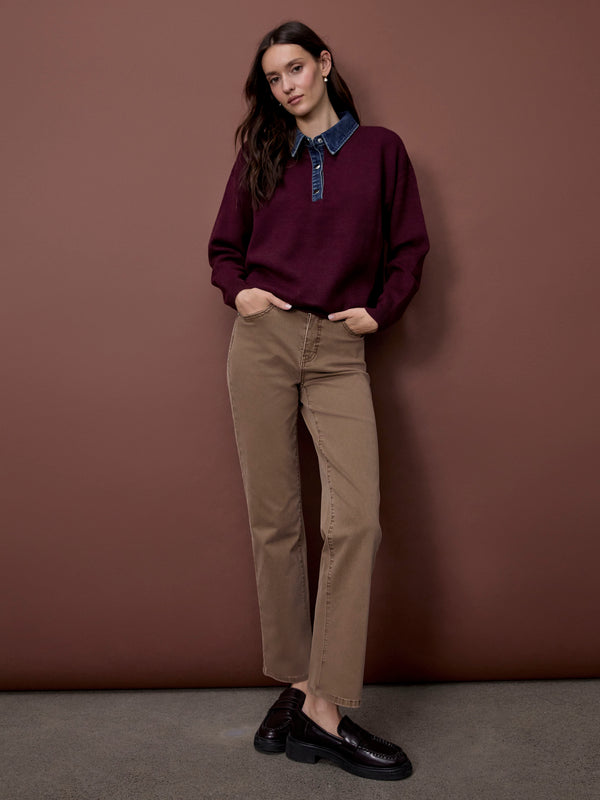Straight Leg Twill Pants - Truffle