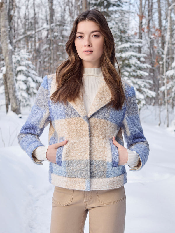 Plaid Bouclé Knit Short Coat - Oxford