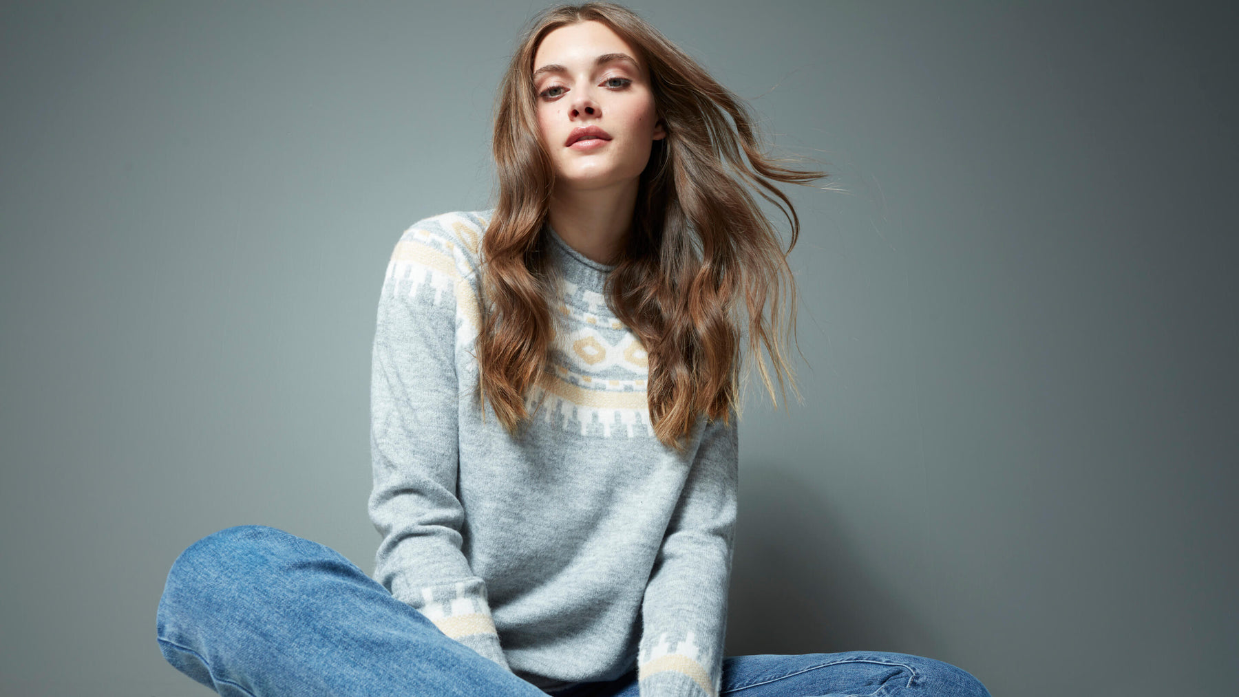 Jacquard Knit Ski Sweater Grey - Women's Sweater Edit - Charlie B Collection