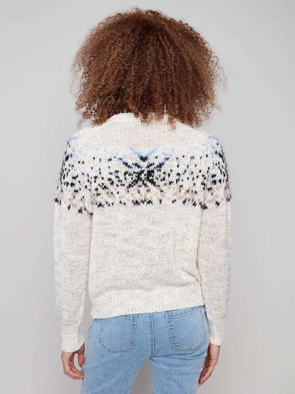 Ecru sweater designed with raglan sleeves for a comfortable fit and stylish look by Charlie B.