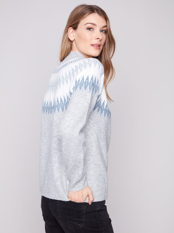 Après-Ski Jacquard Mock Neck Sweater - Heather Light Grey