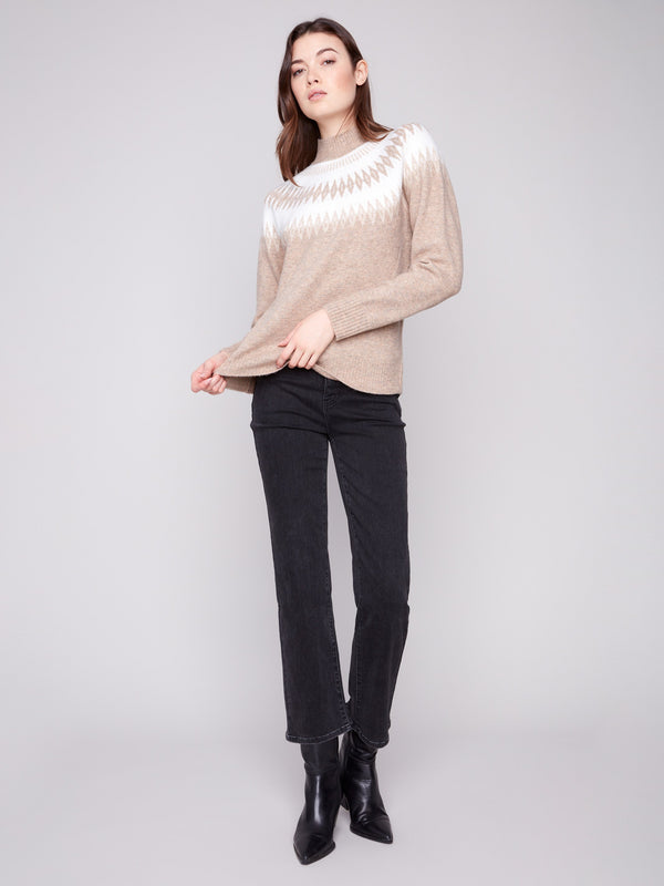 Après-Ski Jacquard Mock Neck Sweater - Heather Beige