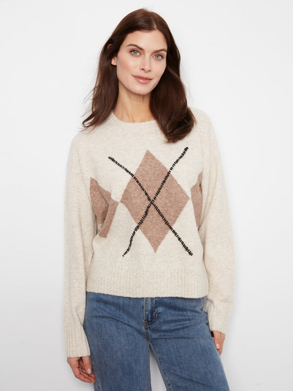 Argyle Crew Neck Sweater - Heather Almond