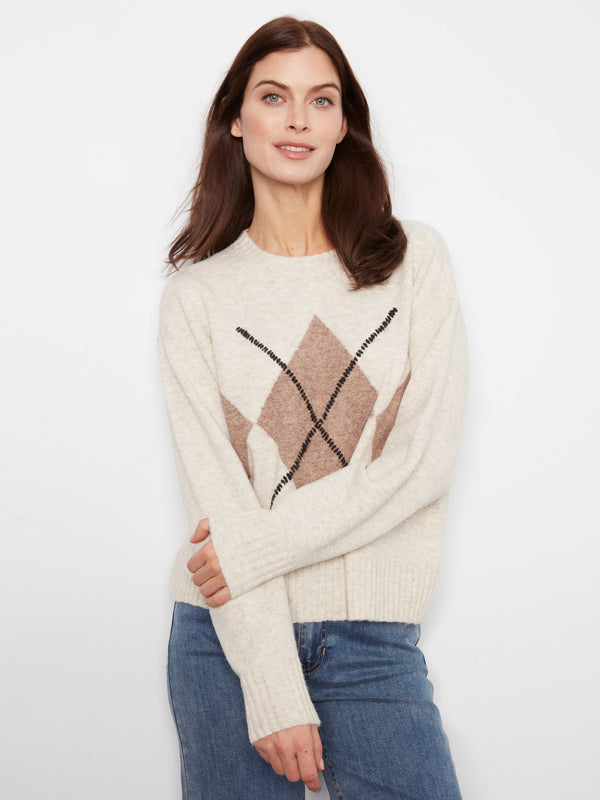 Argyle Crew Neck Sweater - Heather Almond