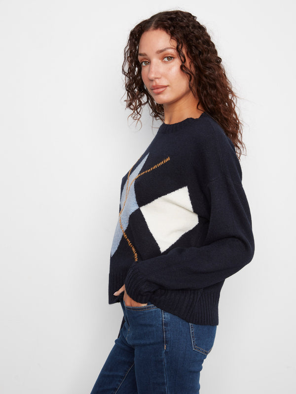 Argyle Crew Neck Sweater - Navy