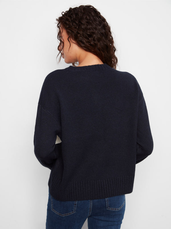 Argyle Crew Neck Sweater - Navy