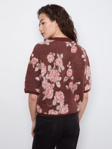 Relaxed fit sweater with intricate floral jacquard detailing and balloon elbow sleeves by Charlie B.
