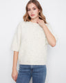 Relaxed fit speckled knit sweater with soft brushed texture and stylish jeans by Charlie B.