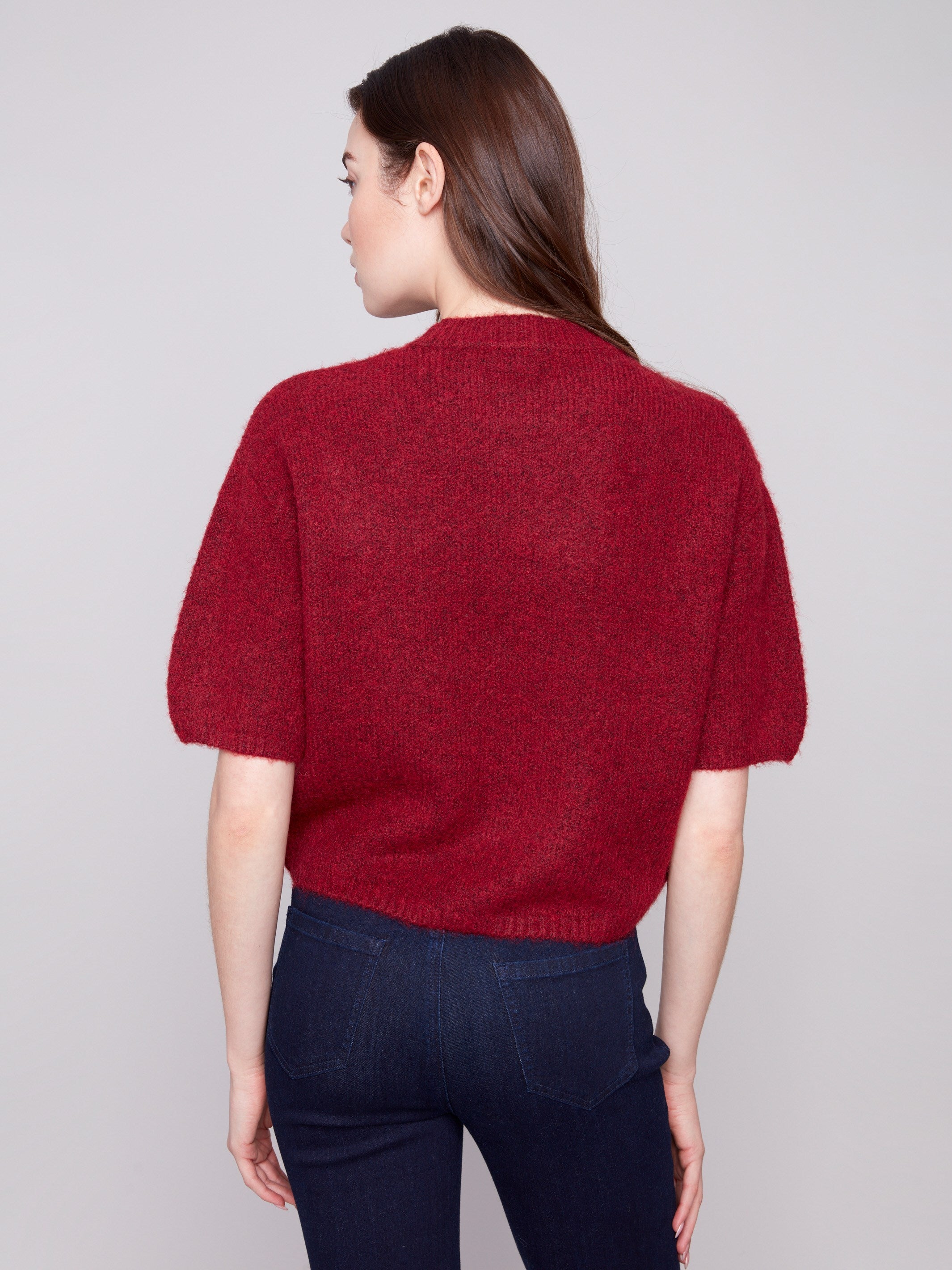Relaxed fit Cabernet sweater with plush texture and stylish balloon sleeves by Charlie B.