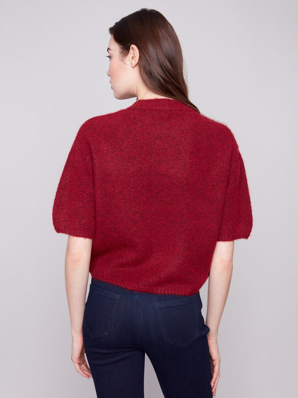 Relaxed fit Cabernet sweater with plush texture and stylish balloon sleeves by Charlie B.