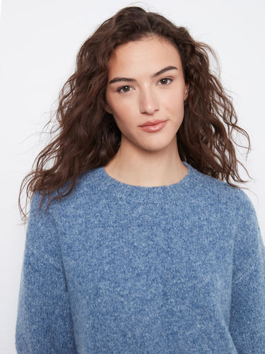 Soft brushed knit in a blue sweater with elegant balloon elbow sleeves for added style by Charlie B.