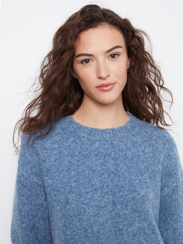 Balloon Elbow Sleeve Knit Sweater - Heather Denim