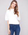 Ecru knit sweater featuring a plush knit texture and soft feel, perfect for cozy days by Charlie B.
