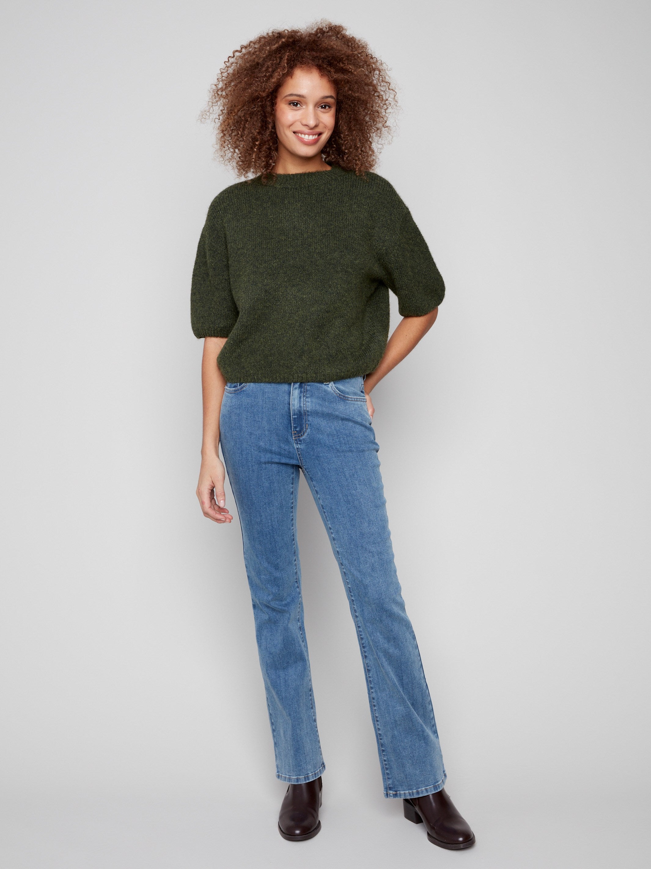 Relaxed fit knit sweater with soft fabric and stylish balloon sleeves by Charlie B.