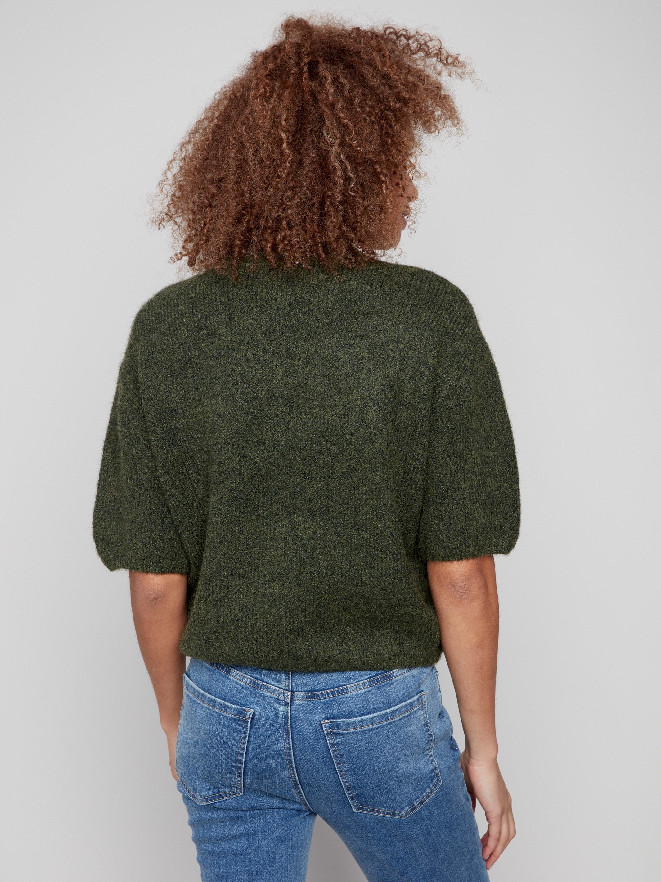 Charming knit sweater in spruce with a comfortable crew neckline by Charlie B.