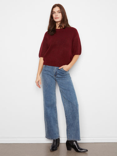 Soft brushed knit sweater in a deep hue, designed with relaxed fit for ultimate comfort by Charlie B.