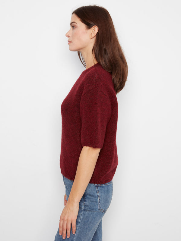 Balloon Elbow Sleeve Knit Sweater - Heather Merlot