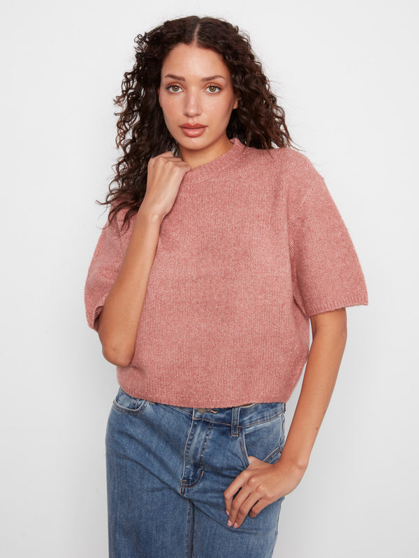 Balloon Elbow Sleeve Knit Sweater - Heather Carnation