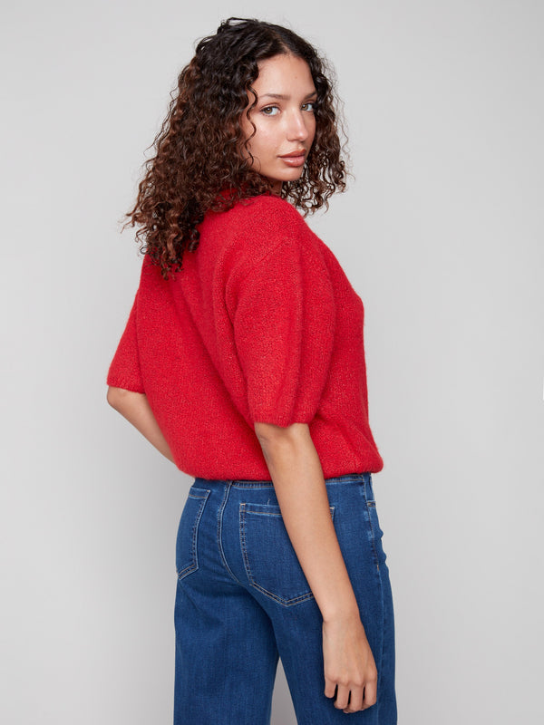 Elegant crimson sweater crafted from plush knit for a cozy yet fashionable appearance by Charlie B.