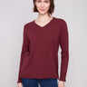 Cabernet sweater with a V neckline and long sleeves, offering a plush texture for ultimate comfort by Charlie B.