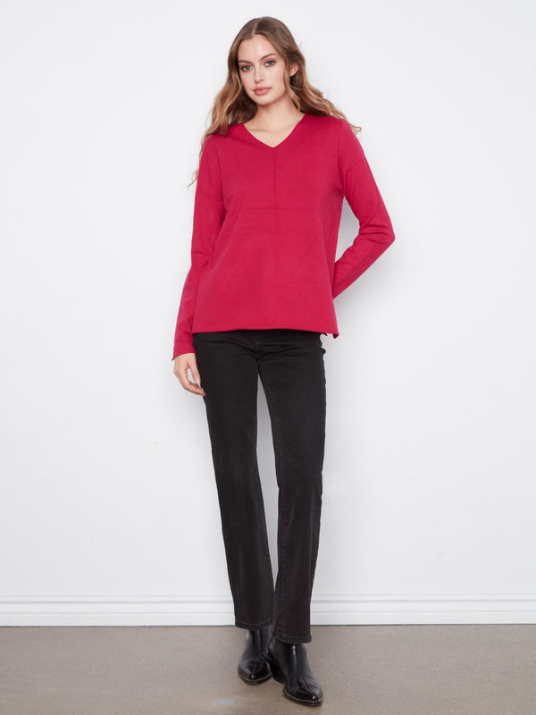 Basic V-Neck Sweater - Cherry