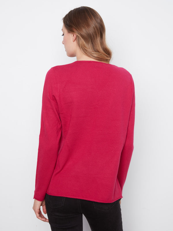Basic V-Neck Sweater - Cherry