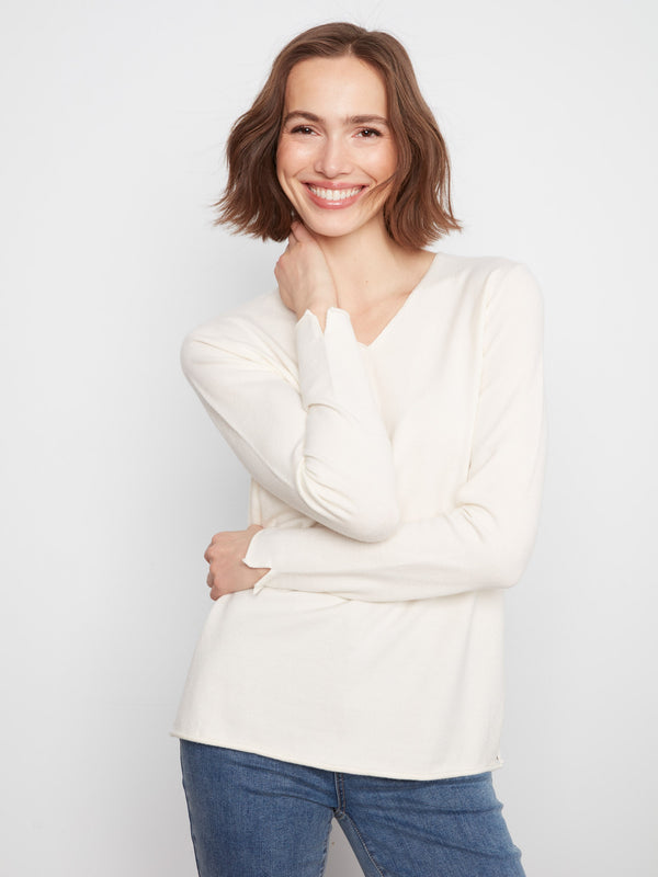 Basic V-Neck Sweater - Ecru