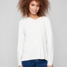 Ecru sweater with plush texture, featuring a V neckline and long sleeves. Classic fit adds to its timeless appeal by Charlie B.