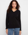 Black sweater with side slits for added style by Charlie B.