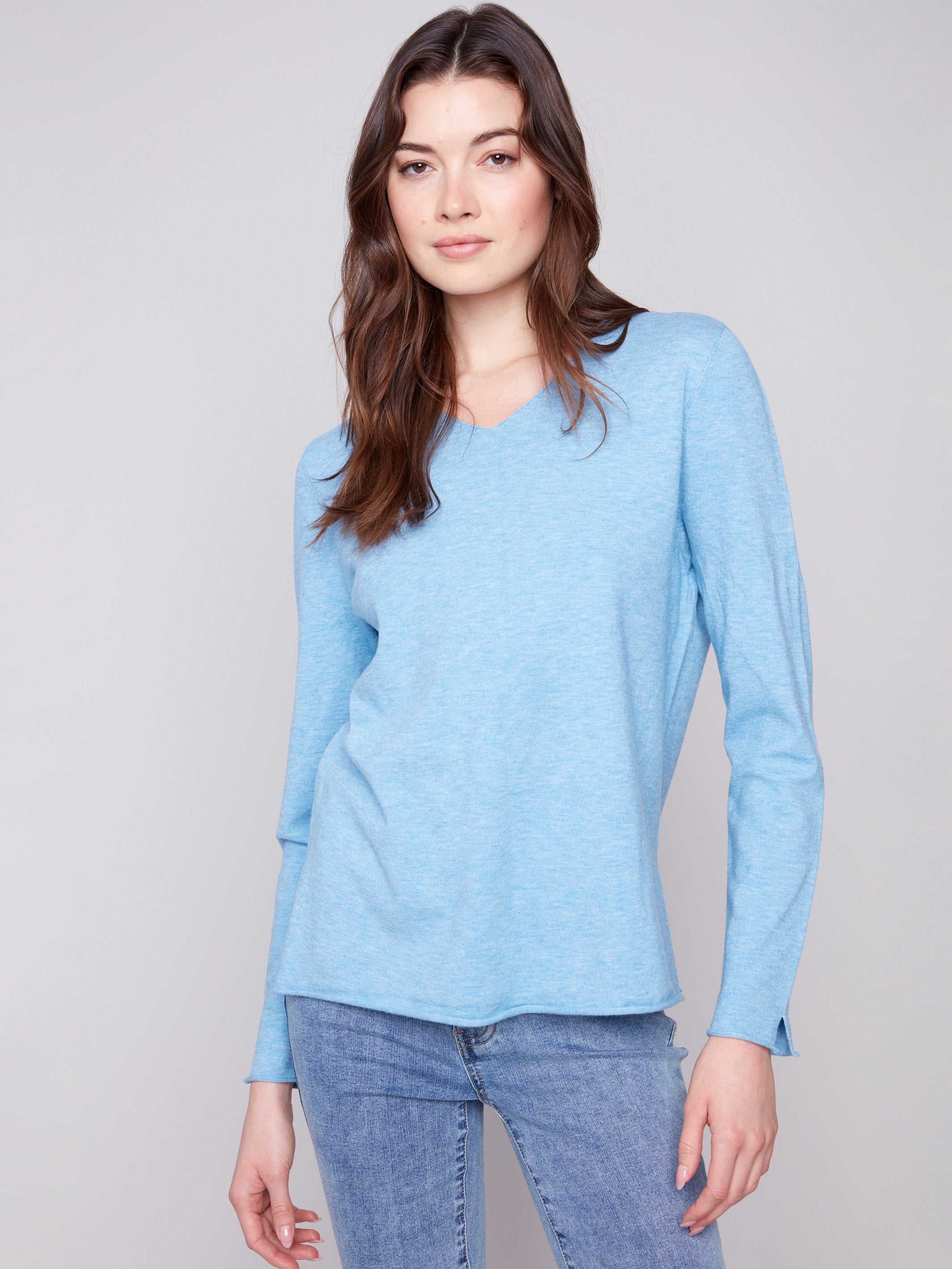 Heather oxford sweater with plush texture, offering a cozy feel and timeless style by Charlie B.
