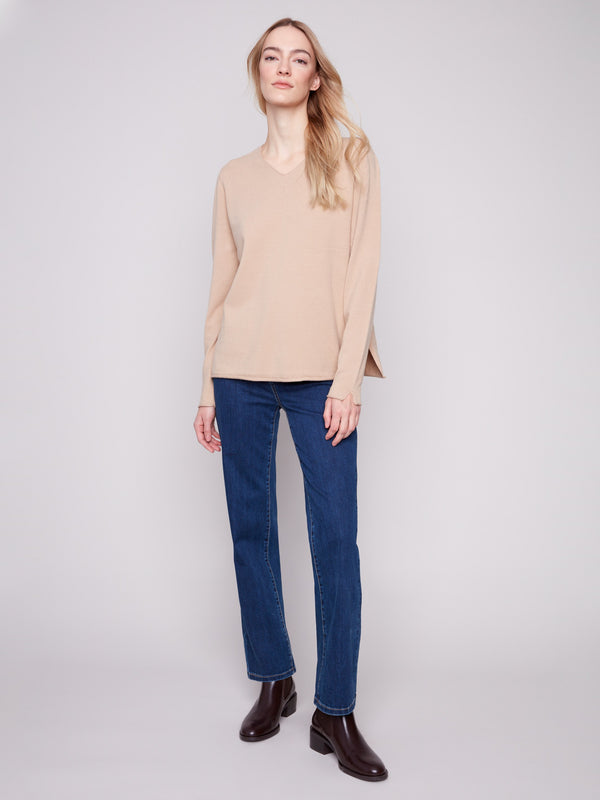 Basic V-Neck Sweater - Sesame