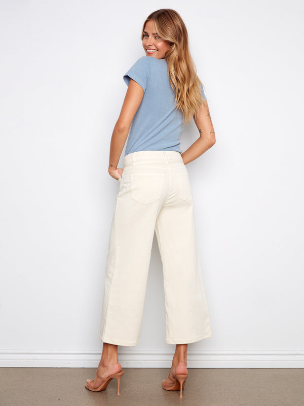Belted Cropped Wide Leg Twill Jeans - Natural