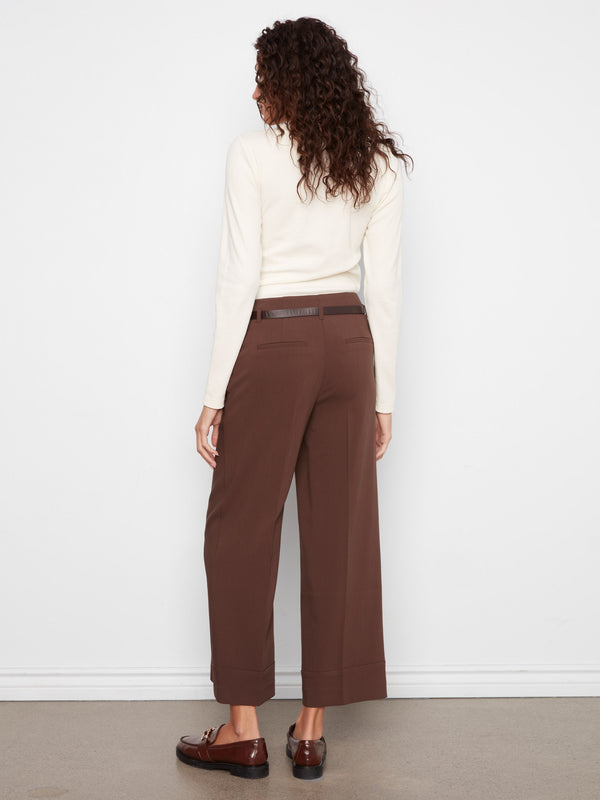 Belted Wide Leg Crepe Pants - Coffee