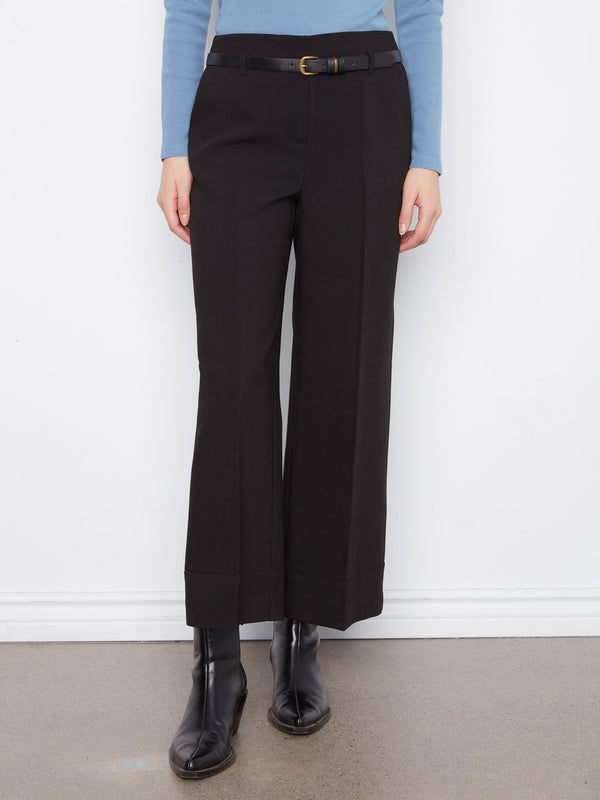 Belted Wide Leg Crepe Pants - Black