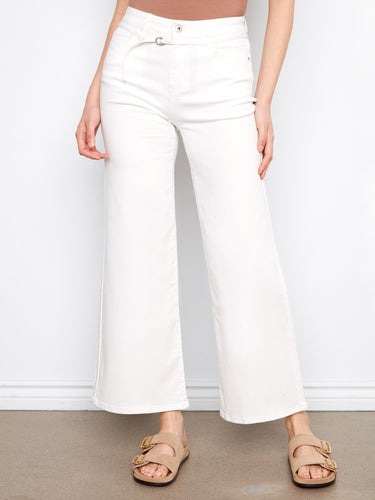 These long-length white twill pants feature a belted design, perfect for elevating your everyday look by Charlie B.