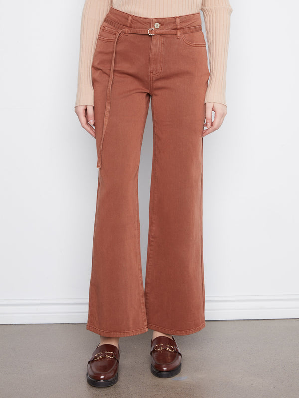 Belted Wide Leg Twill Pants - Ginger