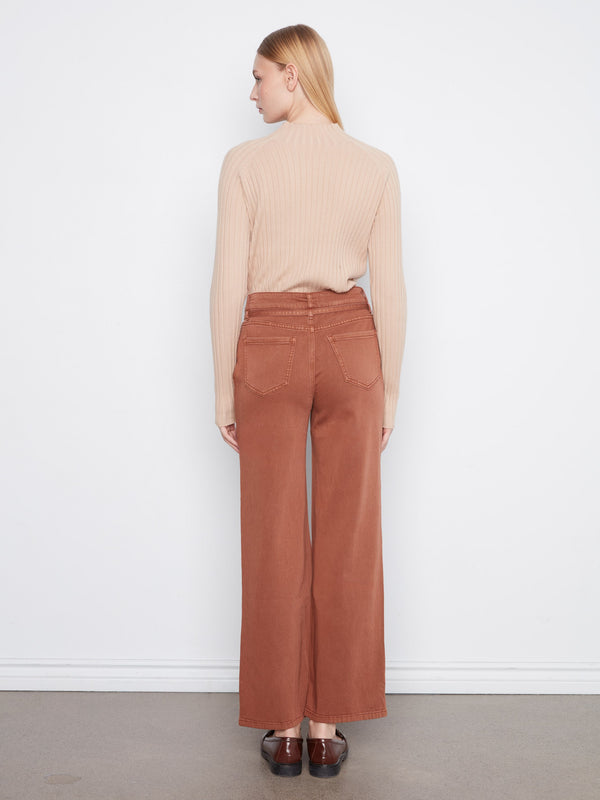 Belted Wide Leg Twill Pants - Ginger