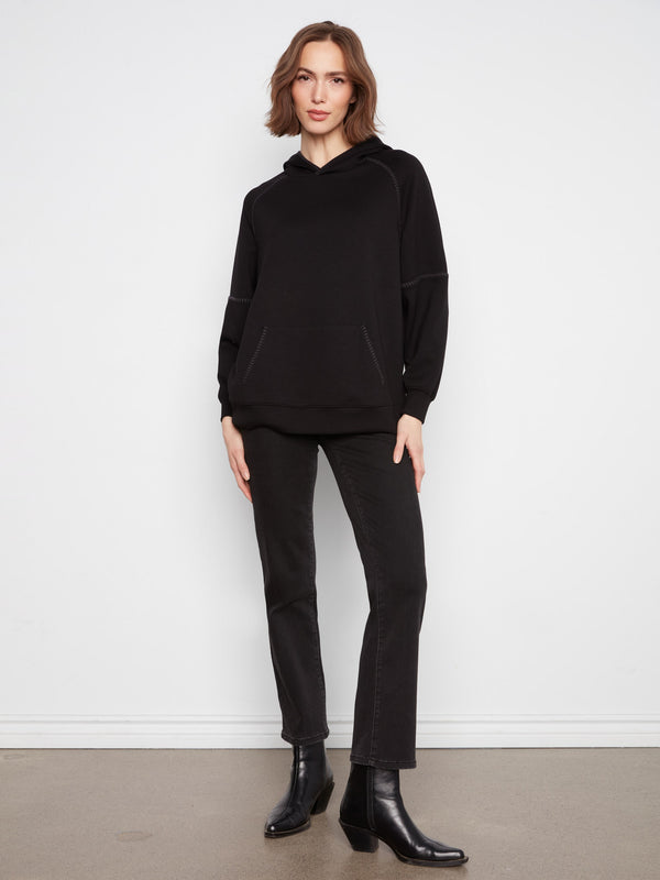 Blanket Stitch Soft Scuba Hoodie - Black