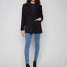 Black blazer featuring a tailored design and single-button closure, perfect for a sleek look by Charlie B.