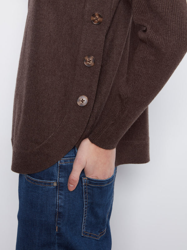 Boat Neck Sweater With Side Buttons - Heather Coffee