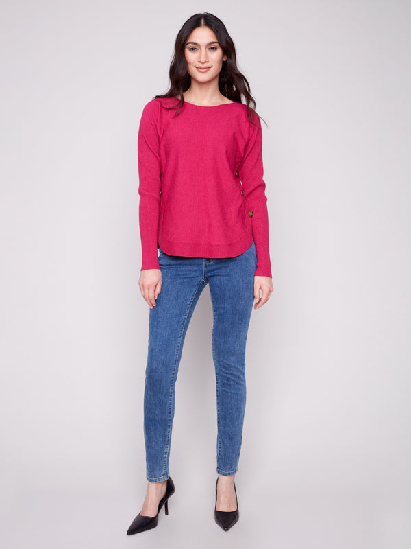 Elegant heather hibiscus sweater featuring a rounded hem for added style and comfort, ideal for versatile wear by Charlie B.