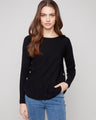 Elegant black sweater featuring a boat neck design, ideal for versatile styling by Charlie B.