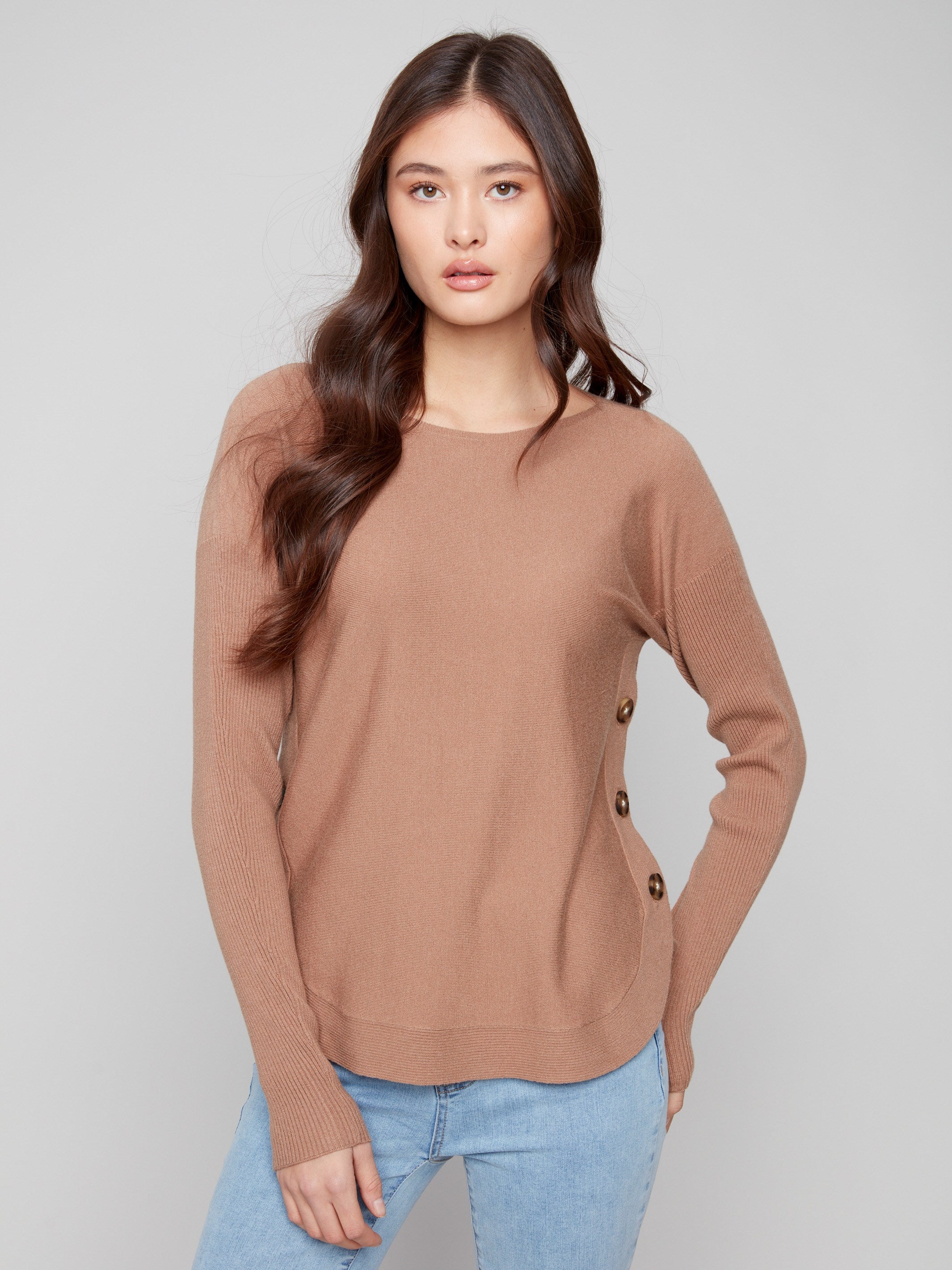 Truffle sweater with a stylish boat neck and ribbed sleeves, ideal for any wardrobe by Charlie B.